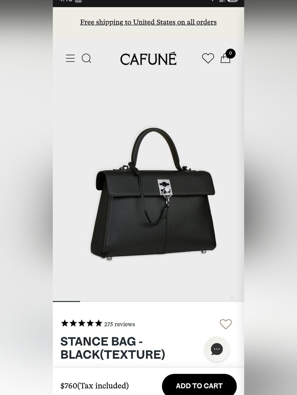 🌟Cafuné Stance Black Textured Leather Shoulder Bag w/dust bag tag